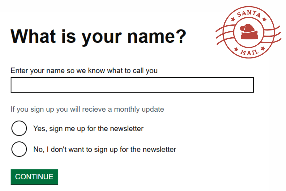 A signup form for the North Pole Newsletter.